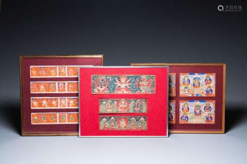 Eight tsaklis and three painted wood book covers, Tibet, 19t...