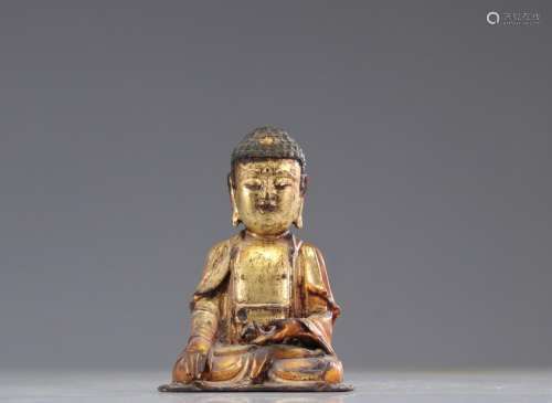Bouddha en bronze et laque dorée provenant de Chine de l\'ép...