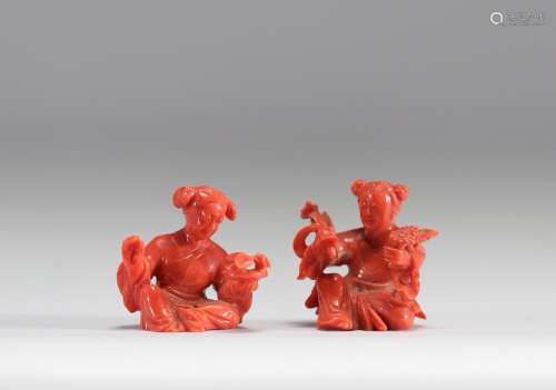Sculptures en corail rouge \"jeunes femmes chinoises\&q...