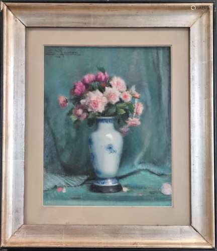 Edouard MASSON (1881-1950) Pastel \"bouquet de roses\&q...