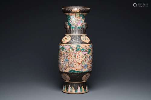 A Chinese Nanking famille rose vase with battle scenes, 19th...