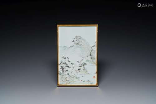 A Chinese qianjiangcai 'mountainous landscape' plaque, 19th ...