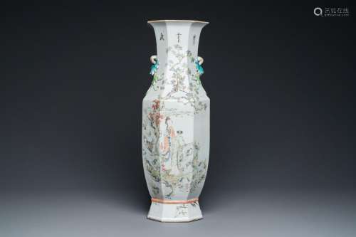 A Chinese octagonal qianjiang cai vase, signed Wang Baowen 汪...