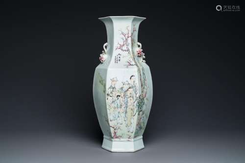 A fine Chinese hexagonal qianjiang cai vase, signed Ma Qingy...
