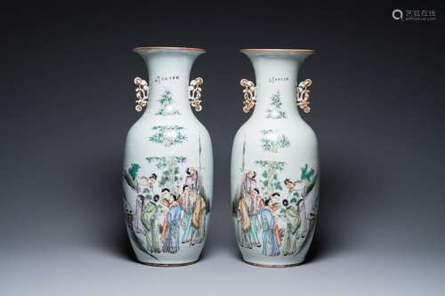 A pair of Chinese famille rose vases, signed Yu Yongfeng 余永...