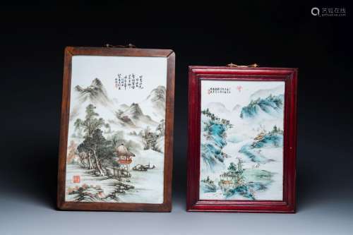 Two Chinese qianjiang cai plaques, signed Wang Yunshan 汪雲山...