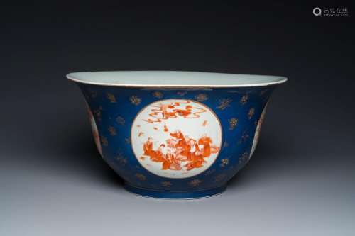 A large Chinese powder-blue and iron-red 'eight immortals' b...
