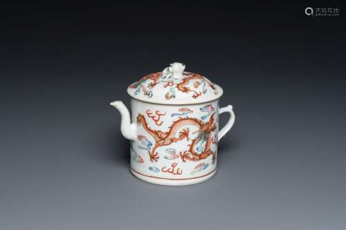 A Chinese famille rose teapot and cover with dragons among c...