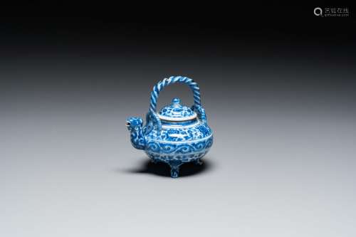 An unusual Chinese blue and white teapot and cover, Xuande m...