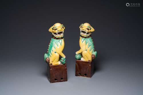 A pair of large Chinese sancai-glazed Buddhist lions, 19th C...