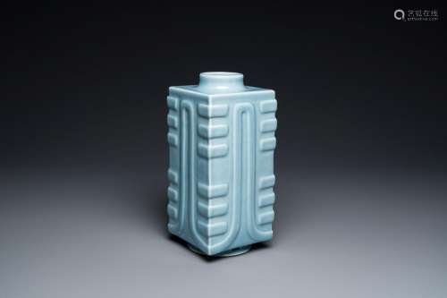 A Chinese monochrome clair de lune-glazed 'cong' vase, Qianl...