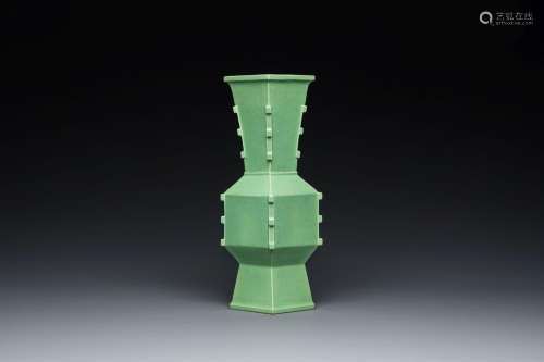 A rare Chinese lozenge-shaped monochrome lime-green-glazed v...