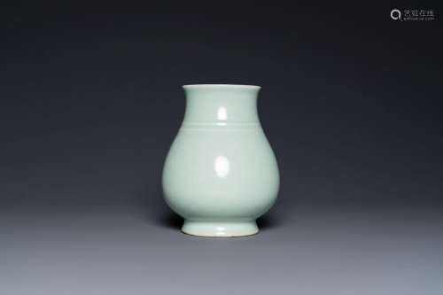 A Chinese celadon 'hu' vase, Qianlong mark, 19/20th C.