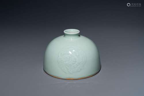 A Chinese celadon-glazed water pot, Kangxi mark, 19/20th C.