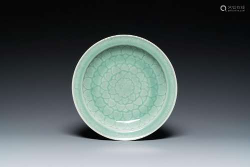 A Chinese celadon-glazed 'lotus' dish, Qianlong/Jiaqing