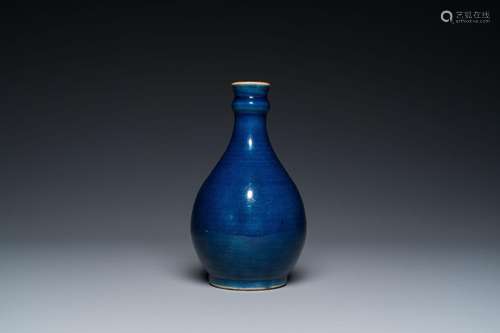 A Chinese monochrome blue-glazed bottle vase, Qianlong