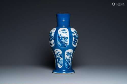 A Chinese powder-blue-ground 'antiquities' vase, Kangxi