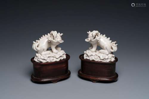 A pair of Chinese Dehua blanc de Chine models of xiezhi, pro...