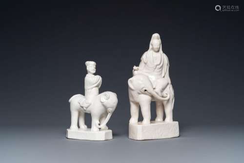 Two Chinese Dehua blanc de Chine sculptures of Guanyin and a...