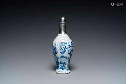 A Chinese blue and white vase with silver mount, Kangxi