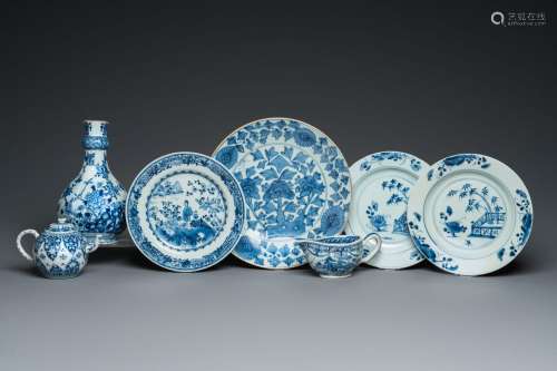 Seven pieces of Chinese blue and white porcelain, Kangxi/Qia...