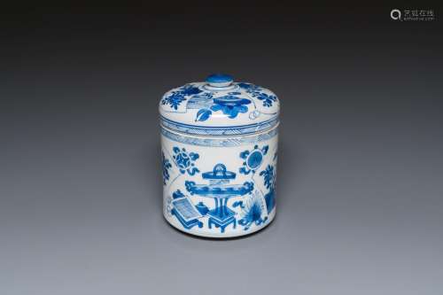 A Chinese blue and white ‘antiquities’ jar and cover, Kangxi