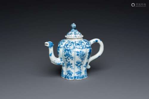 A Chinese blue and white teapot with a phoenix-shaped spout,...