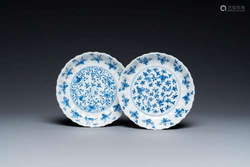 Two Chinese blue and white plates, Kangxi mark and of the pe...