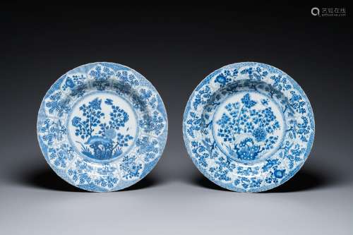 Two Chinese blue and white dishes with floral design, Kangxi