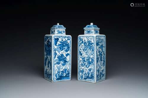 A pair of Chinese blue and white square 'narrative subject' ...