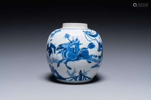 A Chinese blue and white ginger jar with playing boys with a...