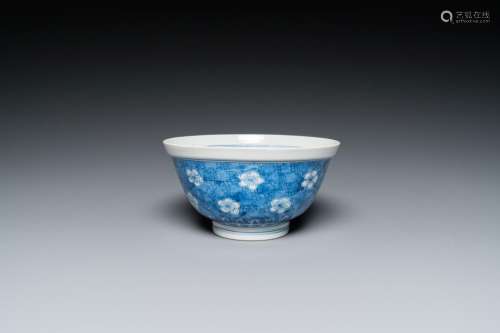 A Chinese blue and white 'prunus on cracked ice' bowl, Cheng...