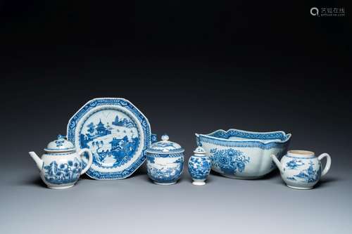 Six Chinese blue and white porcelain wares, Qianlong