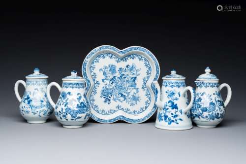 A rare Chinese blue and white set of two jugs and two caster...