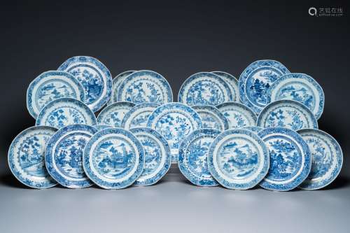 25 Chinese blue and white plates, Qianlong