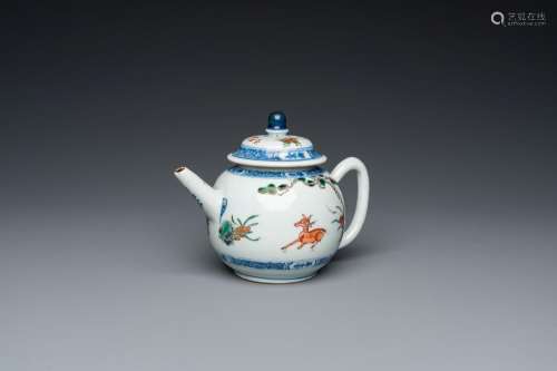 A Chinese famille verte 'crane and deer' teapot and cover, K...
