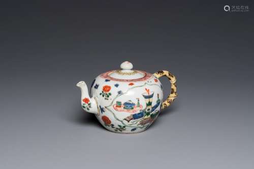 A Chinese famille verte 'antiquities' teapot and cover, Kang...