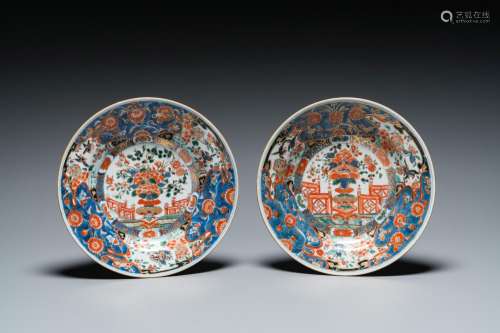 A pair of Chinese famille verte 'Stanislas' plates, Kangxi