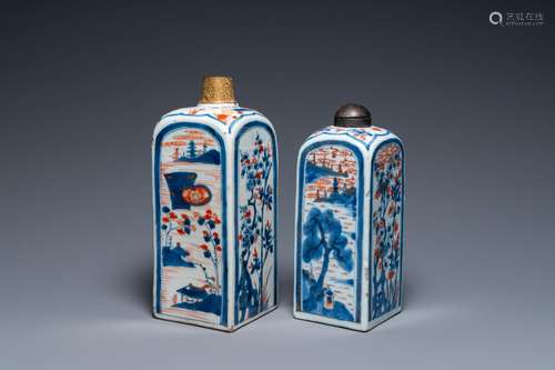 Two Chinese Imari-style square bottles with metal mounts, Ka...