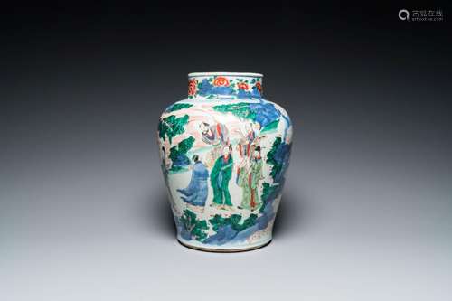 A Chinese wucai 'Eight immortals' vase, Transitional period