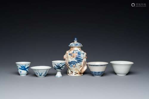 Six Chinese blue and white shipwreck porcelain wares, Transi...