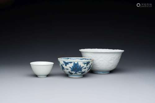 Three Chinese blue and white bowls, Ming