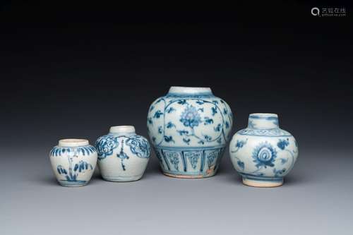 Four Chinese blue and white vases, Ming