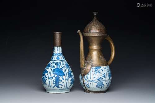 Two Chinese blue and white vases with bronze mounts for the ...