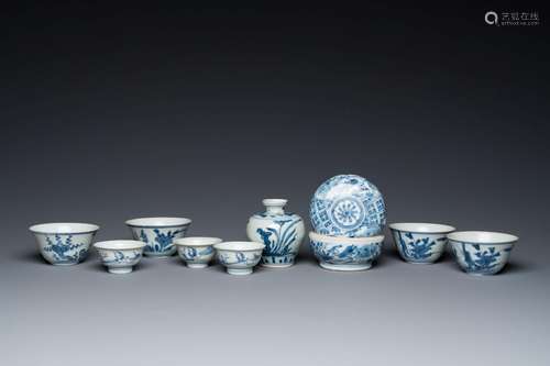 Nine Chinese blue and white shipwreck porcelain wares, Wanli...