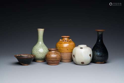 Five various Chinese monochrome-glazed vases and a bowl, Yua...