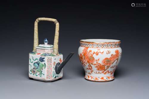 A Chinese famille verte 'Buddhist lions' teapot and a Thai m...