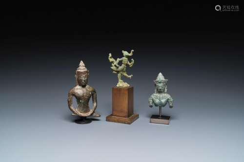 Three bronze Khmer sculptures of Buddha, Himmapan and Uma, C...