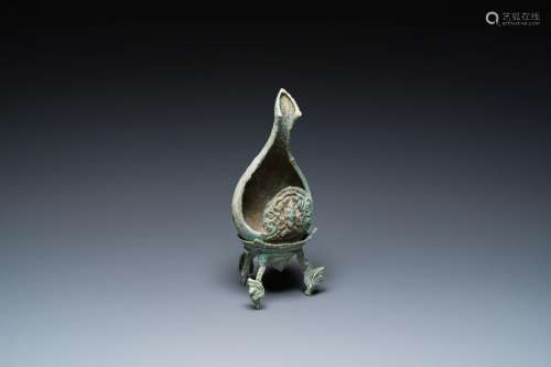 A ritual Khmer bronze conch shell, Cambodia, probably Angkor...