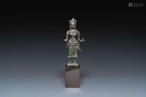 A bronze Khmer sculpture of the goddess Lakshmi, Cambodia, A...